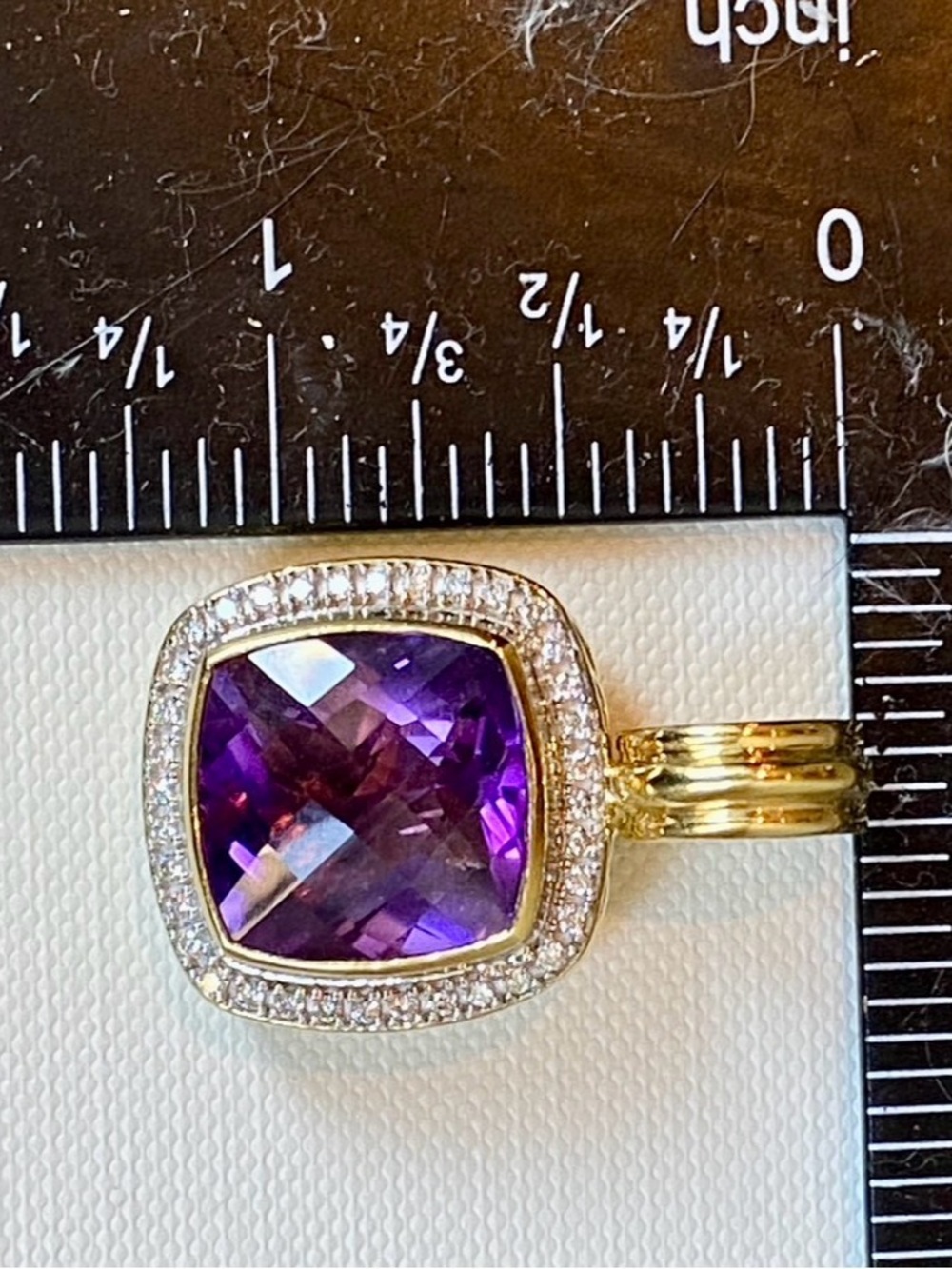 David Yurman 18k Gold Amethyst and Diamond Enhancer Pendant 30mm 17.5gr - Picture 8 of 8
